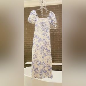 & Other Stories puff sleeve linen midi dress xs